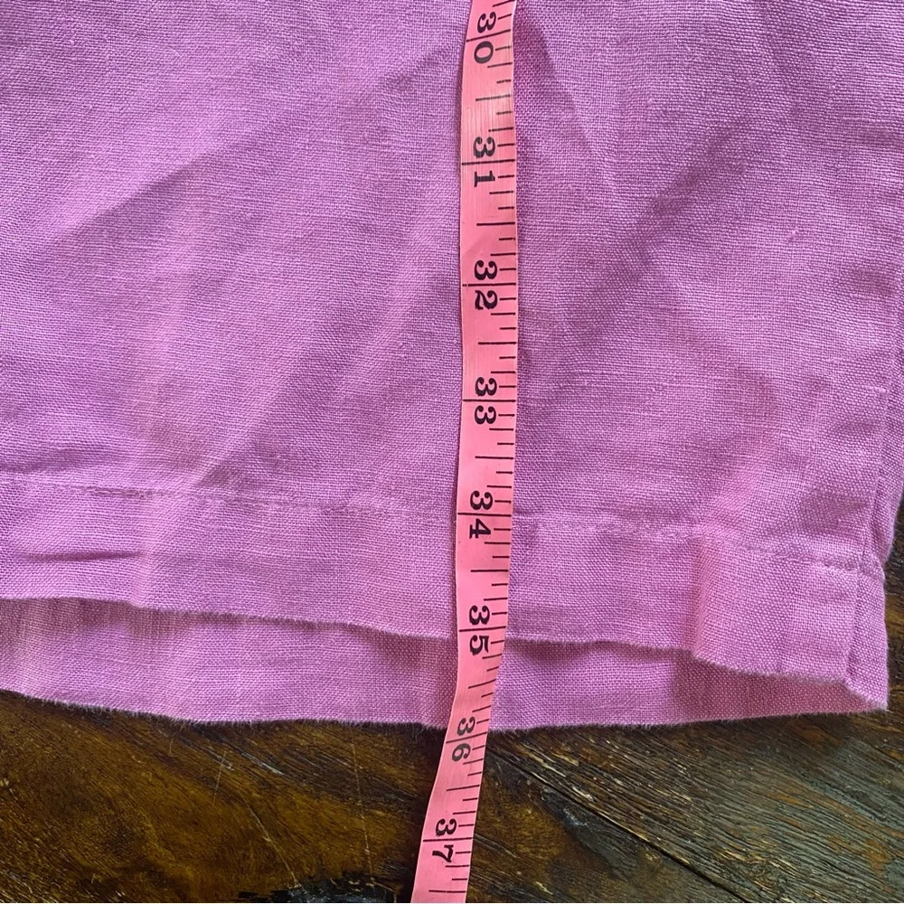 J Jill Two Piece Set Pink Plaid Button Up Top Linen Pull On Wide Leg Pants S